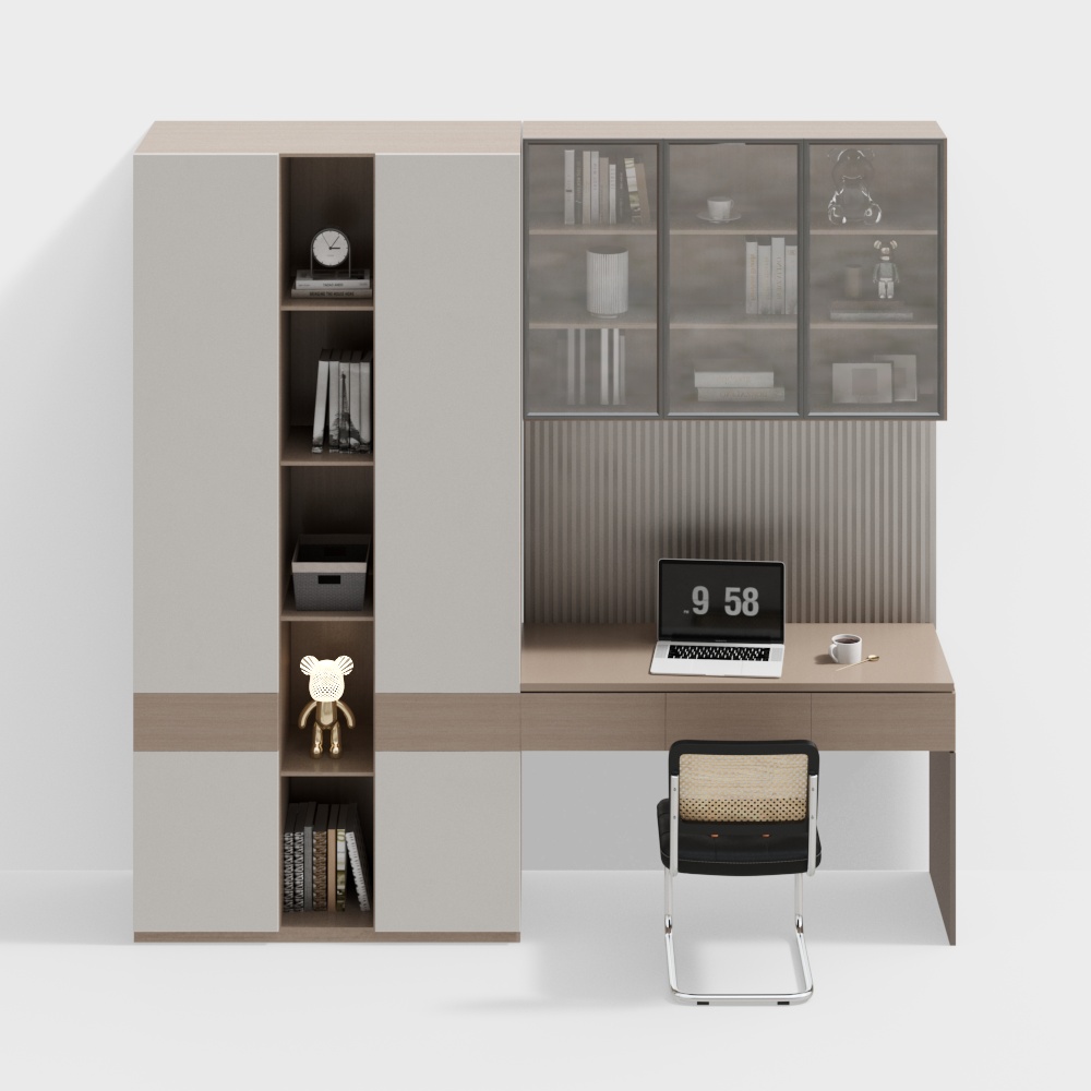 Modern Study Desk and Cabinet Combination