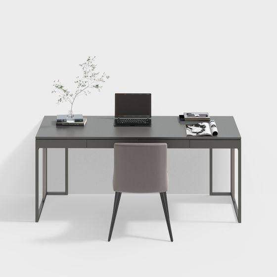 Modern Office Desk and Chair Combination 3D Model in Black