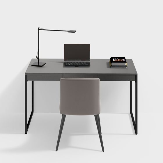 Modern Desk and Chair Combination 3D Model in Black