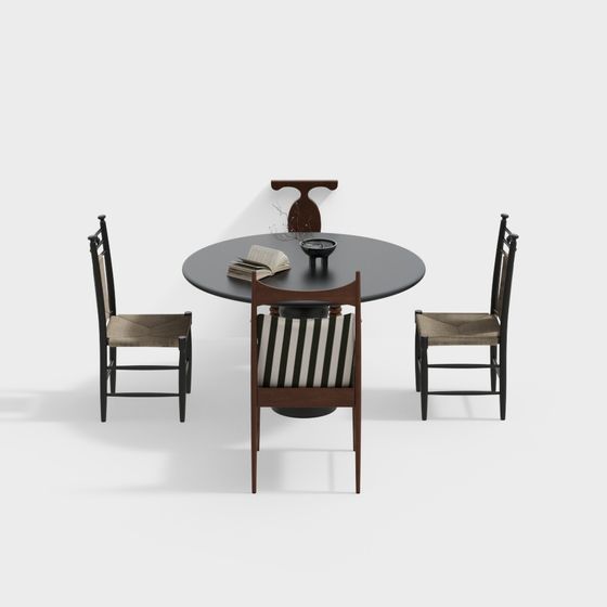 Stylish Round Table and Four Chairs 3D model