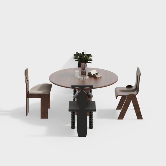 Stylish Round Table and Chairs 3D model
