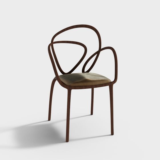 Streamlined Wooden Dining Chair 3D model