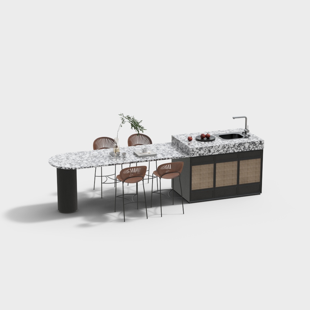 Urban Kitchen 3D Model – Marble and Wood Design
