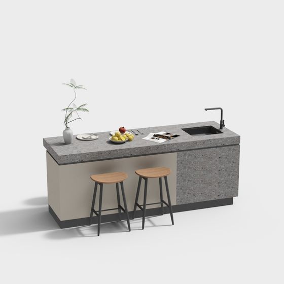 Modern Low-Poly Kitchen Bar Design 3D model