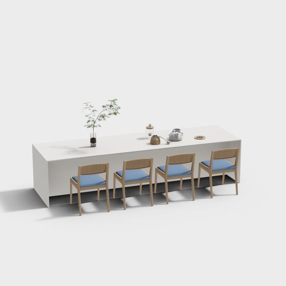Modern Open Kitchen Island 3D Model in Gray