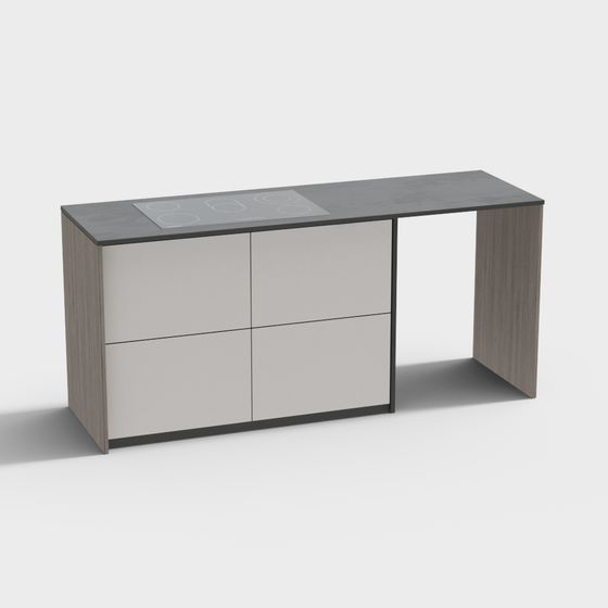 Modern Kitchen Island Cabinet 3D Model in Gray
