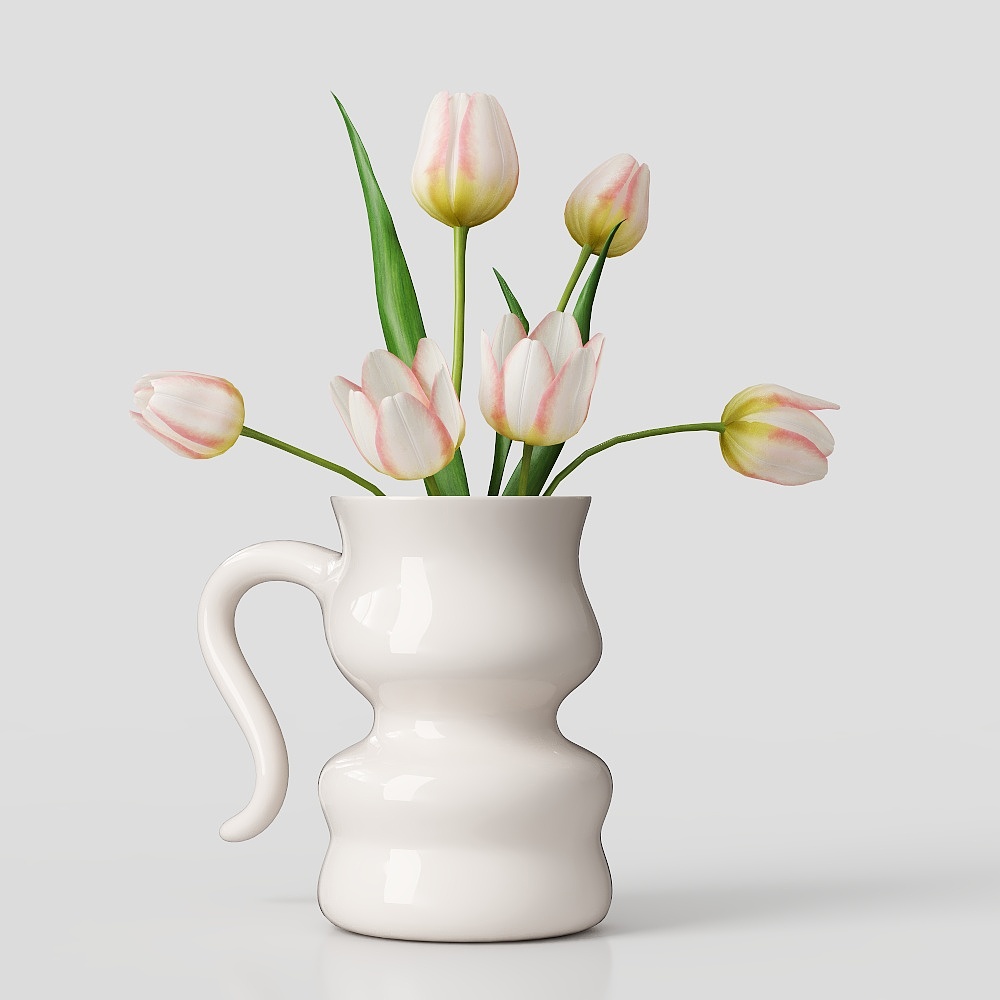 Elegant Vase with Tulips 3D Model – Low-Poly Floral Design
