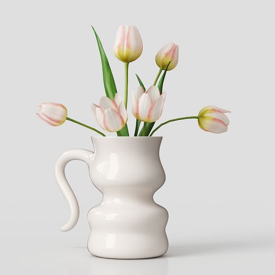 Elegant Vase with Tulips 3D Model