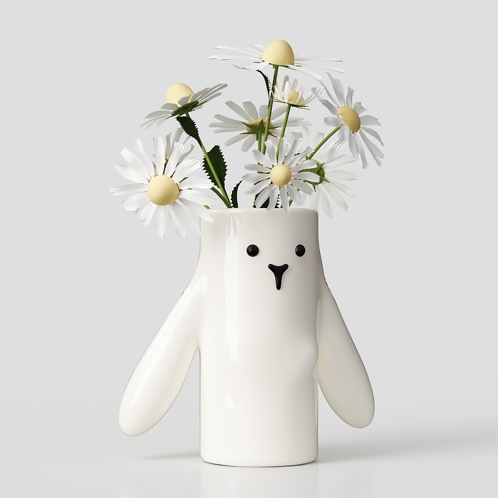 Cute Bunny Vase 3D Model – Porcelain Low-Poly Decor