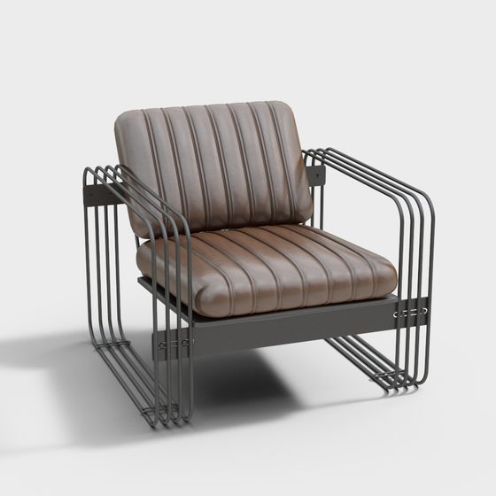 Industrial Metal Frame Leather Armchair 3D model