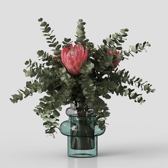 Low Poly High Detail Glass Vase with Imperial Flower 3D model