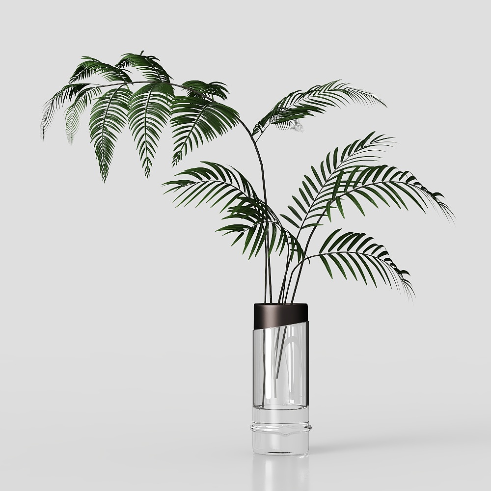 Glass Vase with Palm Leaves 3D model