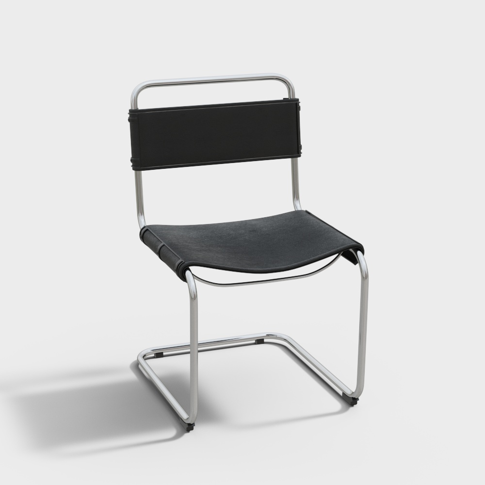Elegant Minimalist Chair 3D Model – Silver Metal & Leather