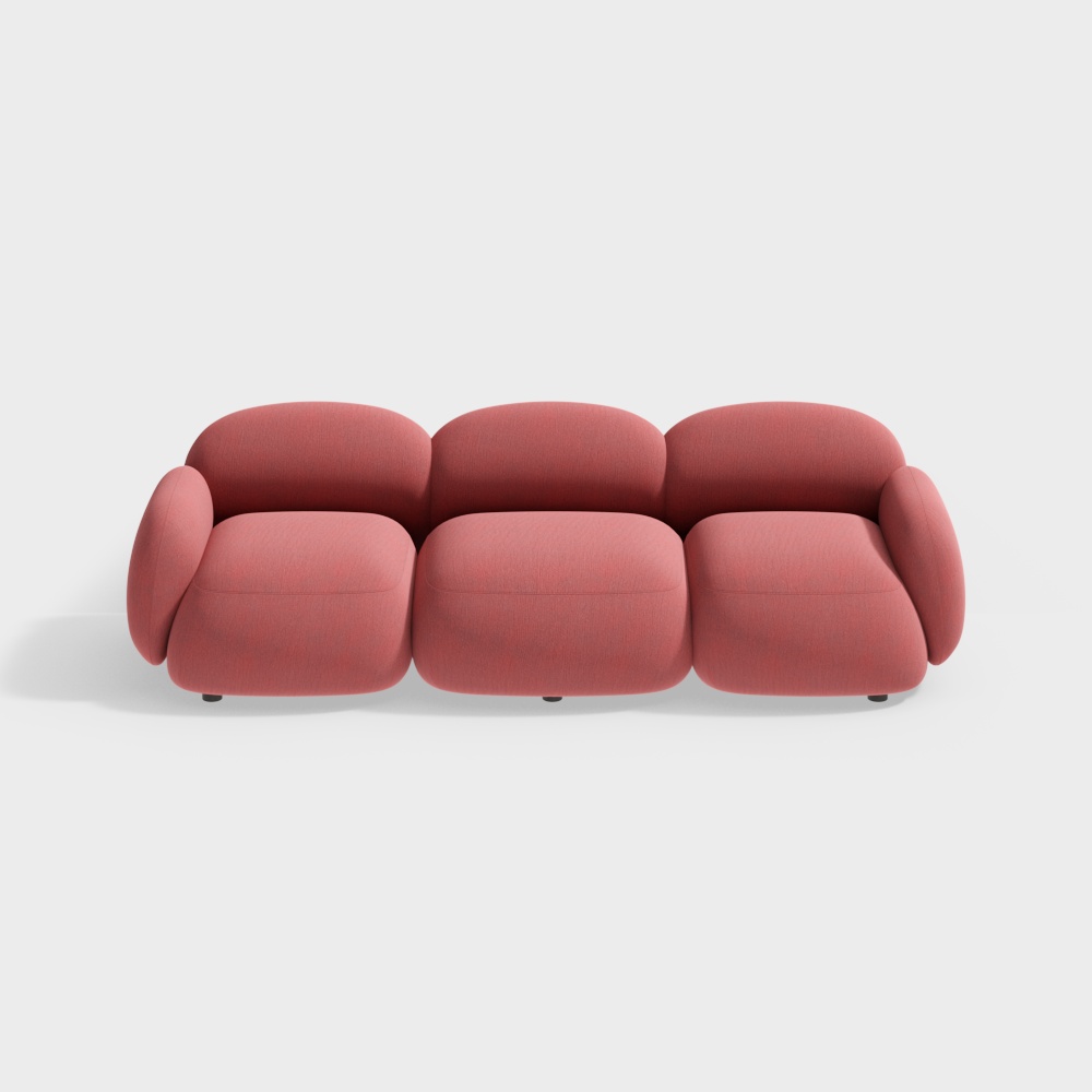 Stylish Low-Poly Coral Red Sofa 3D Model
