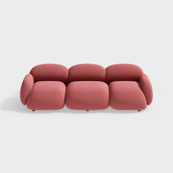 Stylish Low-Poly Sofa 3D model in Coral Red