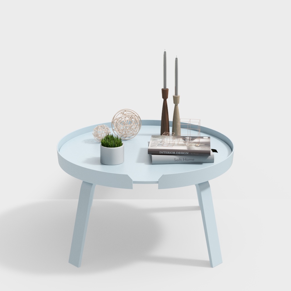 Lightweight Round Table 3D Model – Soft Blue Low-Poly Design