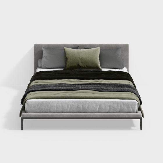 Stylish Minimalist Bed 3D model for Modern Interiors
