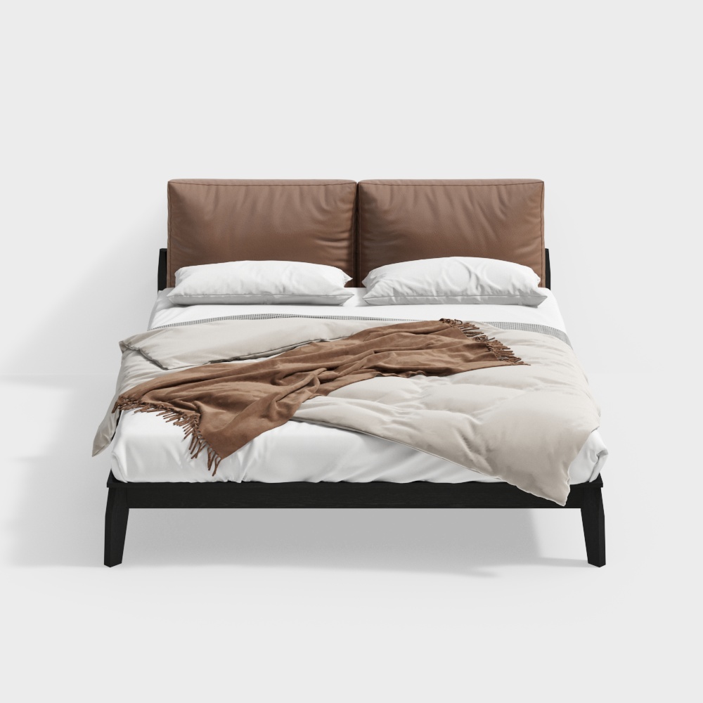 Lit double avec dos en cuir nordique