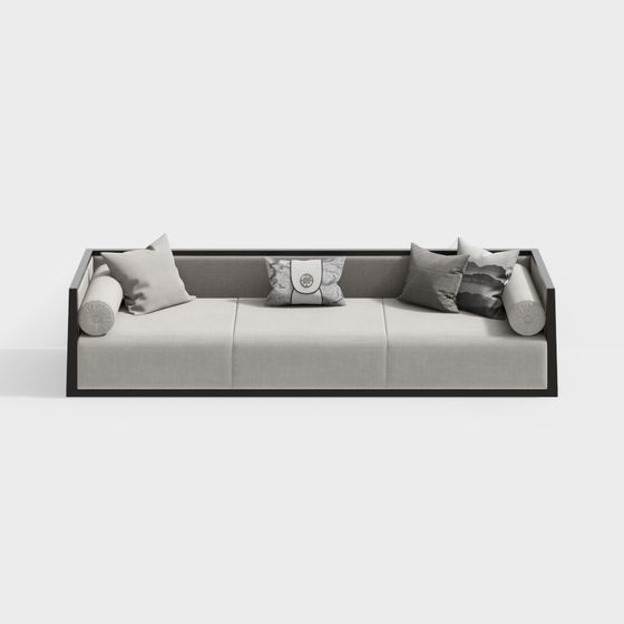 Gray Asian New Chinese Multi-Person Sofa 3D Model - I Shape