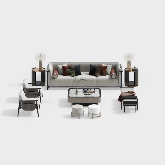 Urban Living Room 3D Model for Modern Homes