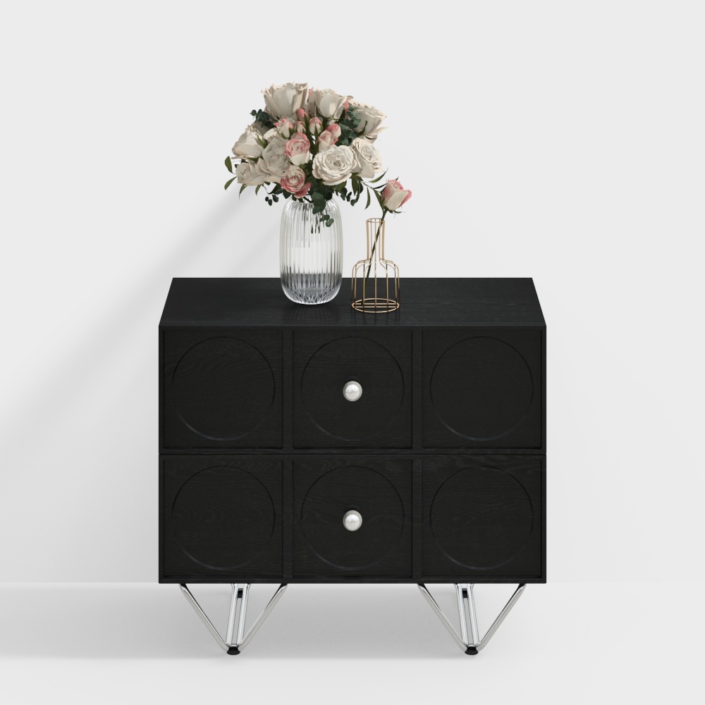 Bàn đầu giường bằng gỗ tự nhiên đen kiểu Pháp