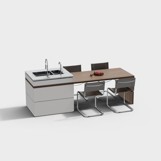Modern Low-Poly Kitchen Island 3D model