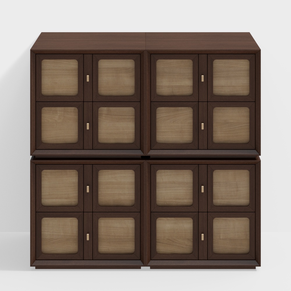 Stylish Storage Cabinet 3D Model – Modern Wood & Glass