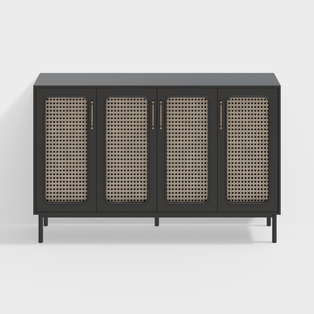 Stylish Rattan Cabinet 3D Model – Low-Poly Natural Design