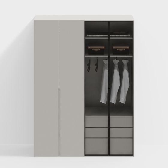 Modern Wardrobe 3D Model in Gray