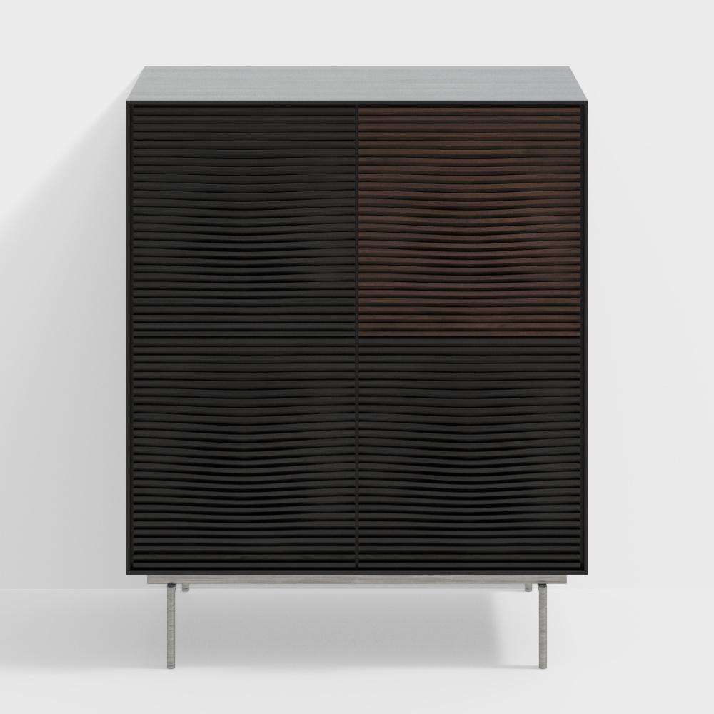 Minimalist Storage Cabinet 3D Model – Black & Brown Textured