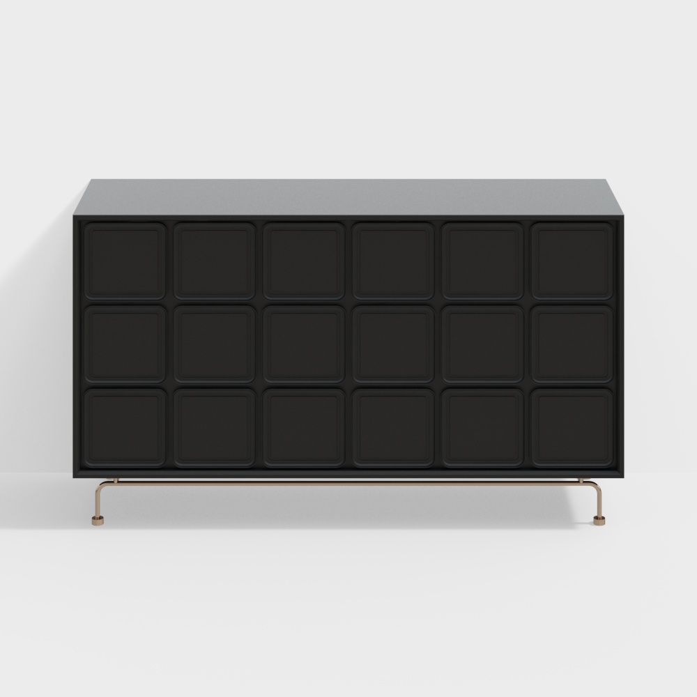 Modern Minimalist Storage Cabinet 3D Model – Black & Gold