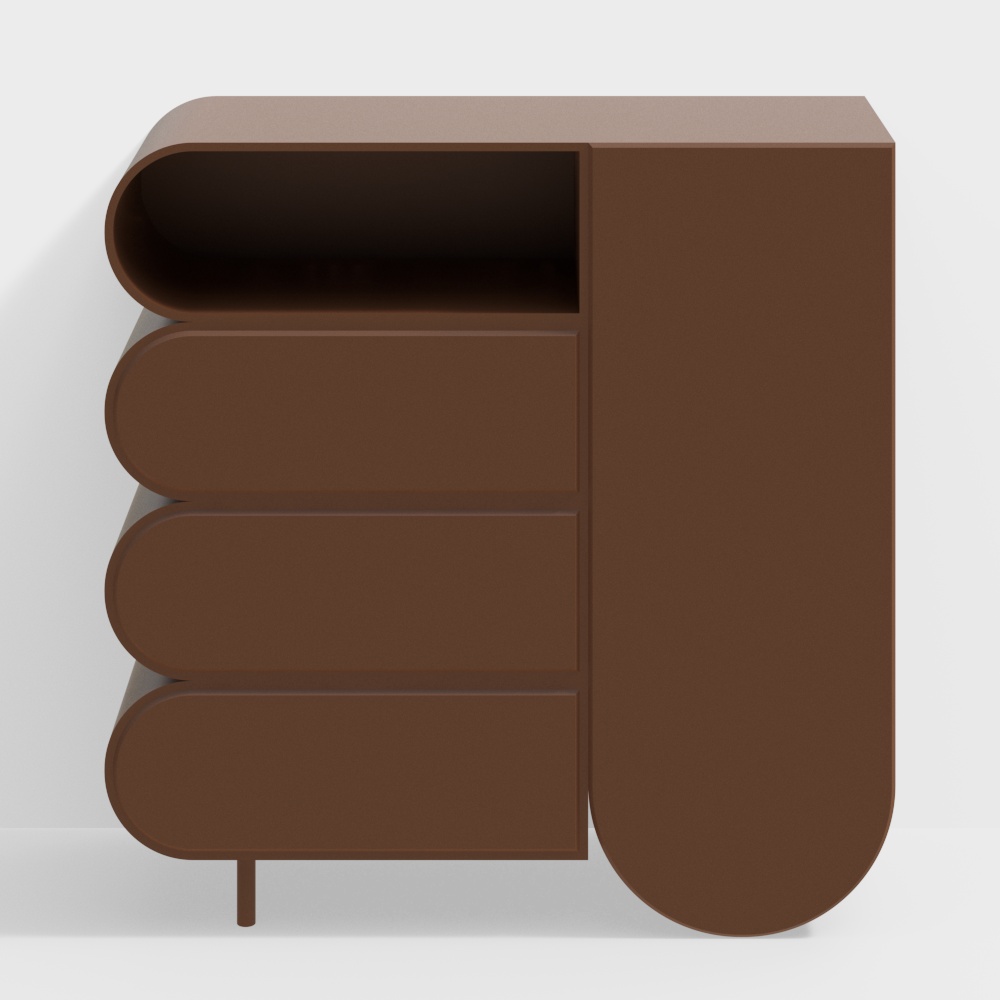 Streamlined Storage Cabinet 3D Model – Minimalist Wood Finish