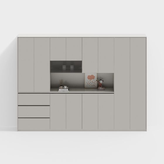 Modern Gray Simple Side Cabinet 3D Model