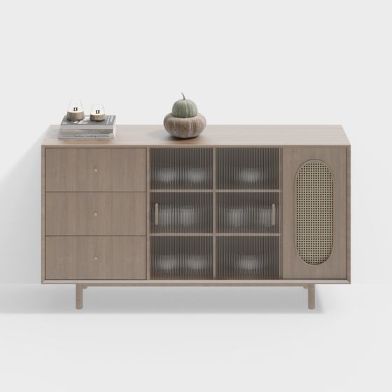 Traditional Chinese Style Side Cabinet in Wood Color