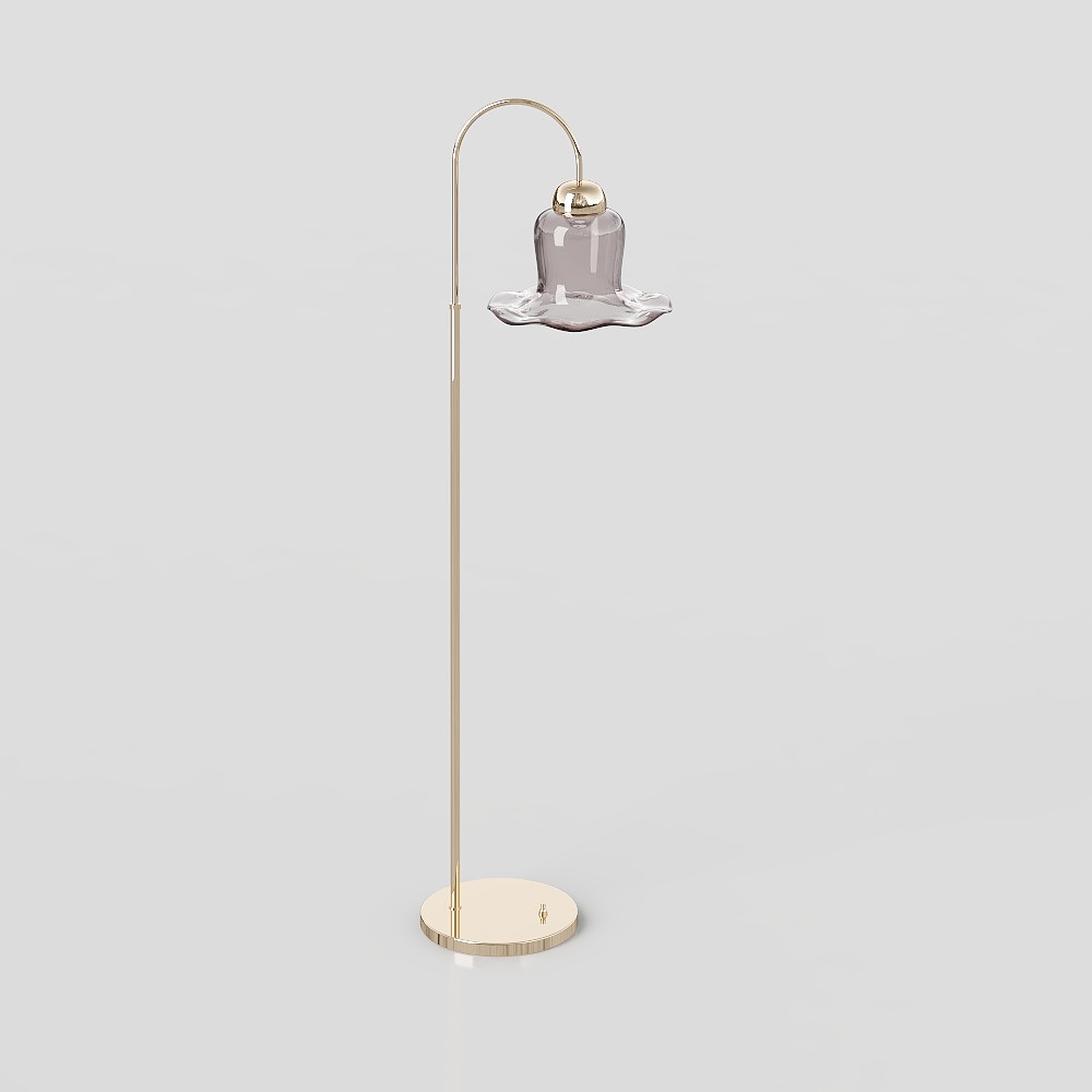 Elegant Floor Lamp 3D Model – Gold and Smoky Glass