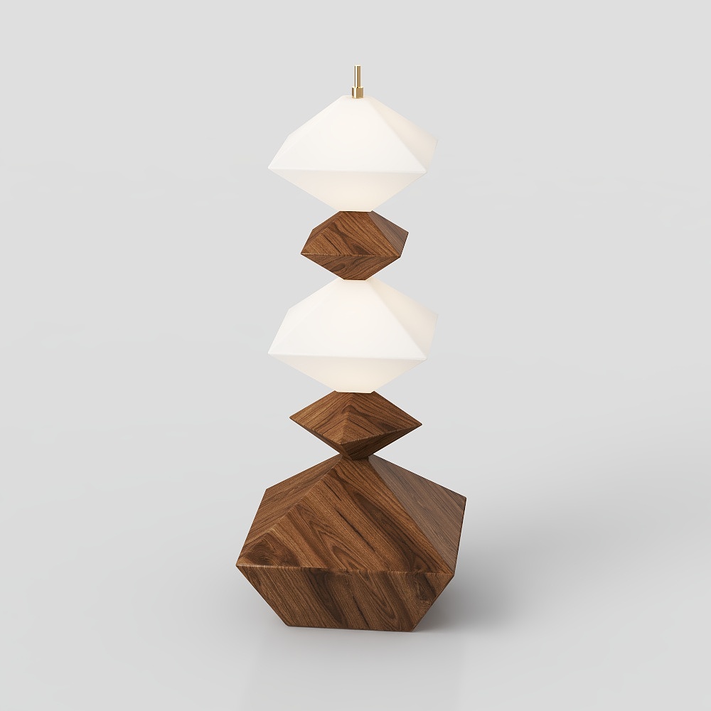 Geometric Low-Poly Floor Lamp 3D Model – Modern Wooden Base