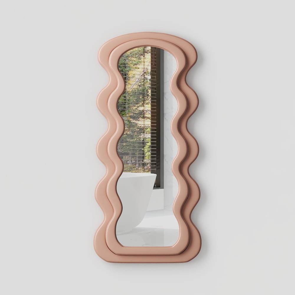 Wavy Mirror 3D Model – Soft Pink, Low Poly Design