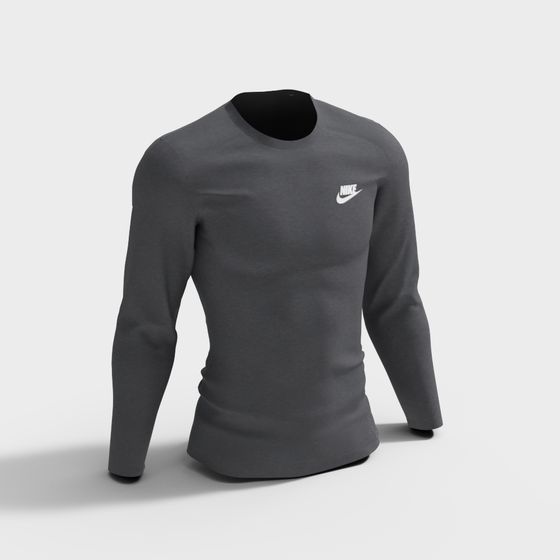 Stylish Gray Nike Long Sleeve T-Shirt 3D Model