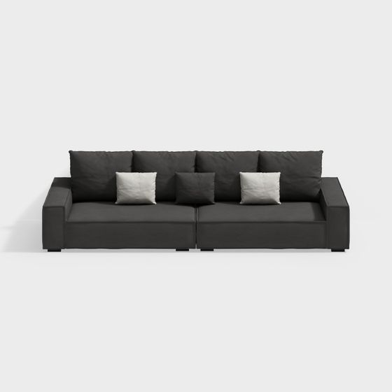 Modern Black I-Shape Sofa 3D Model