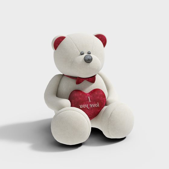 Love Bear Toy 3D Model in Red