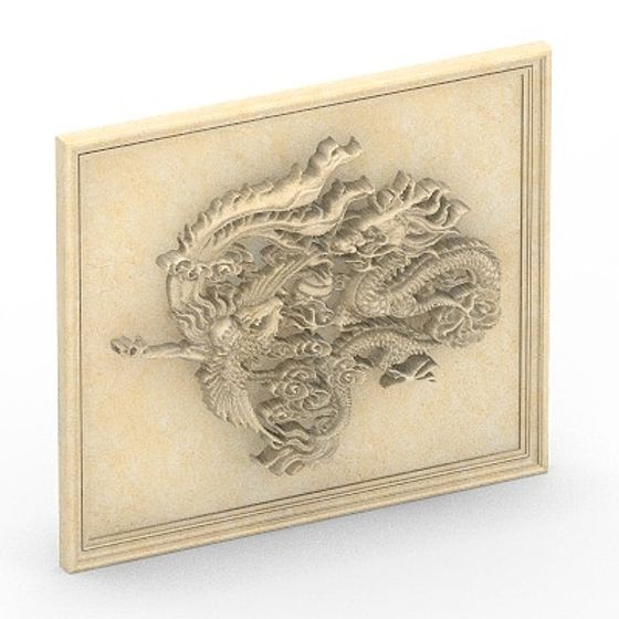 Dragon and Phoenix Relief 3D Model - Elegant Wall Art