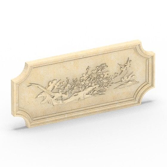 Beautiful Window Trim 3D Model Flowers and Birds 08 in Gray