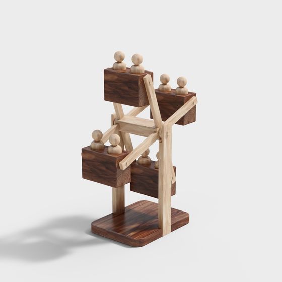 Wooden Ferris Wheel Low-Poly 3D model for Creative Projects
