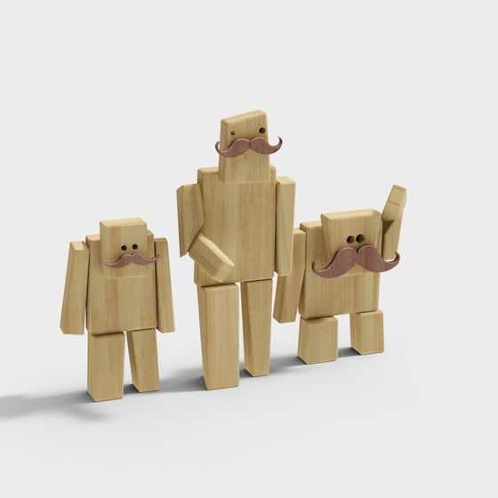 Charming Wooden Family 3D Model
