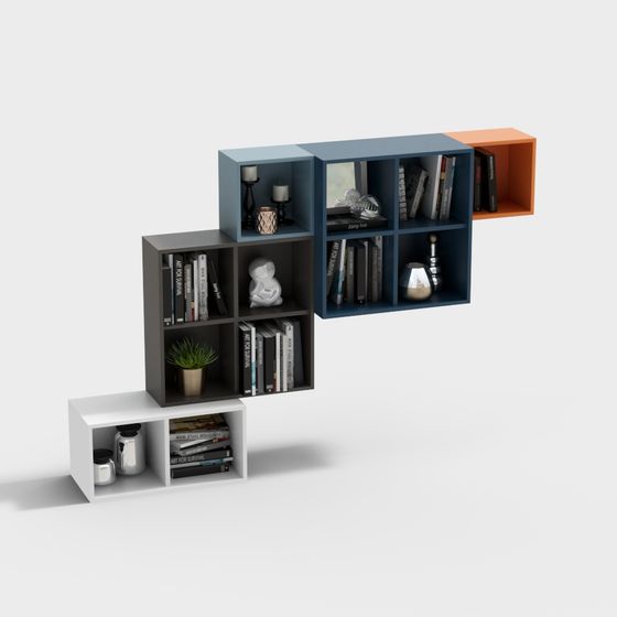 Stylish Low-Poly Bookshelf 3D model
