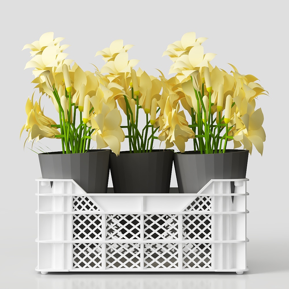 Low-Polygon Floral Transport Box 3D Model – Yellow Lily Design