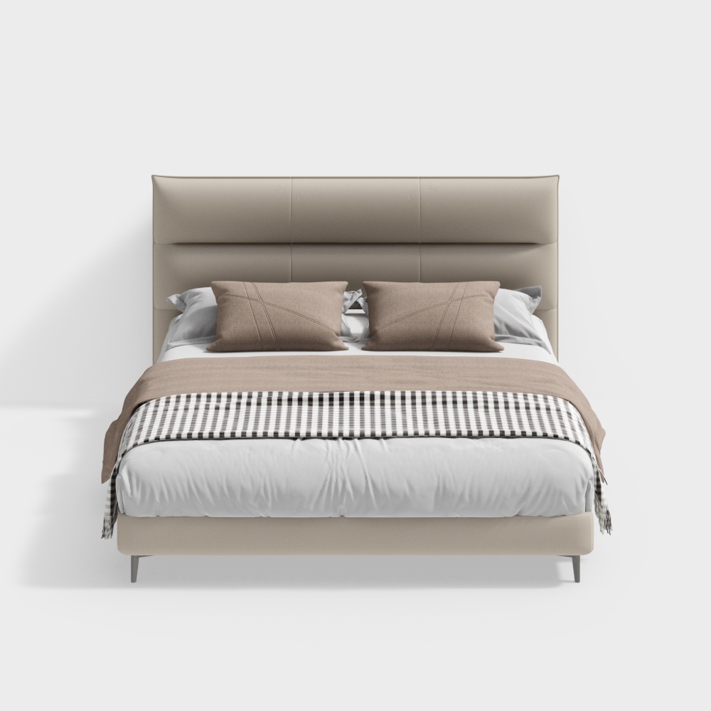Urban Comfort Bed 3D Model – Low-Poly Beige Leather
