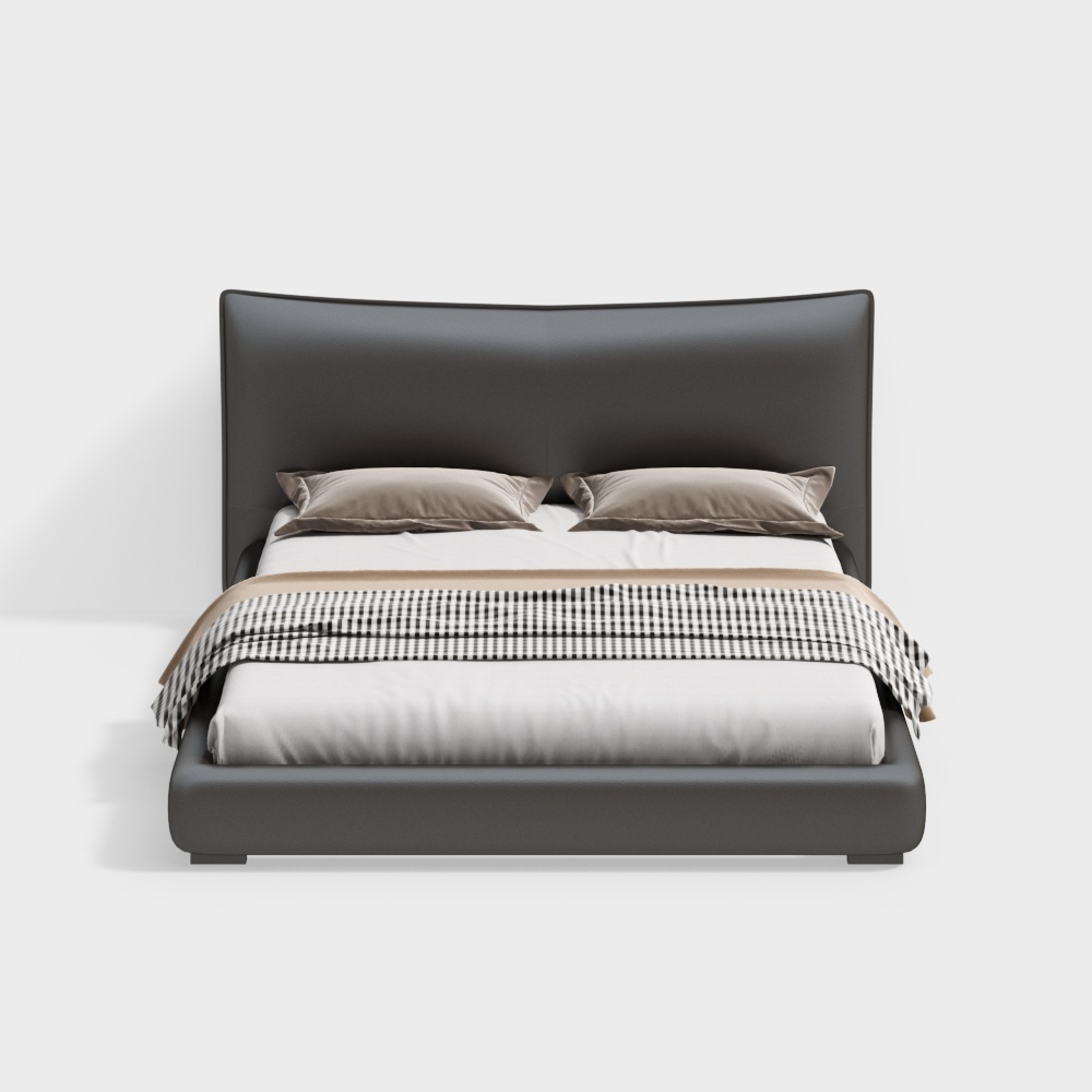 Elegant Low-Polygon 3D Bed Model – Gray Leather