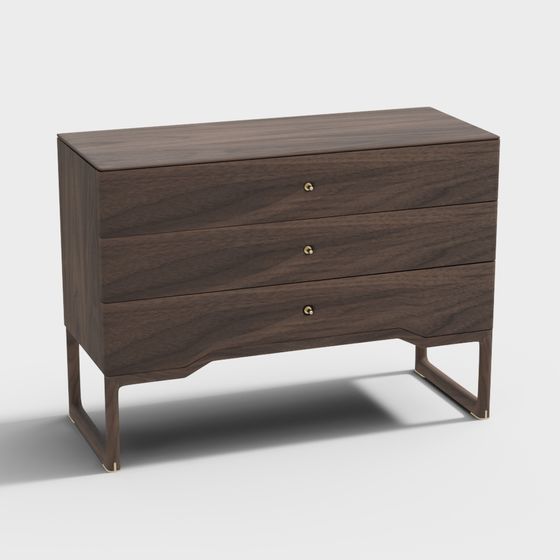 Elegant Minimalist Wooden Drawer Cabinet 3D model