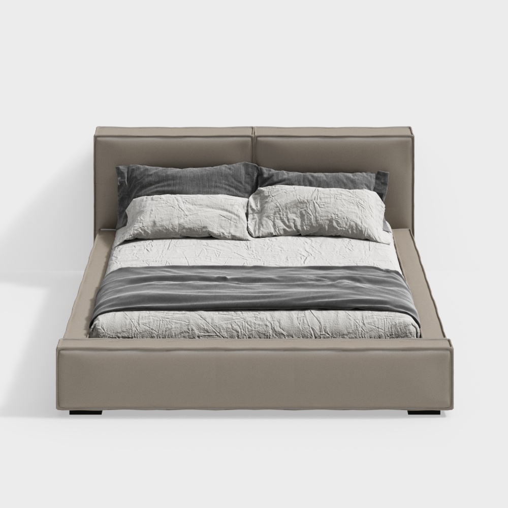 Elegant Minimalist Bed 3D Model – Taupe Leather Design